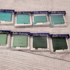 Mokuba Embroidery Sylk Ribbon - 7mm - 8 Packs Shades of Green - 3 yds each